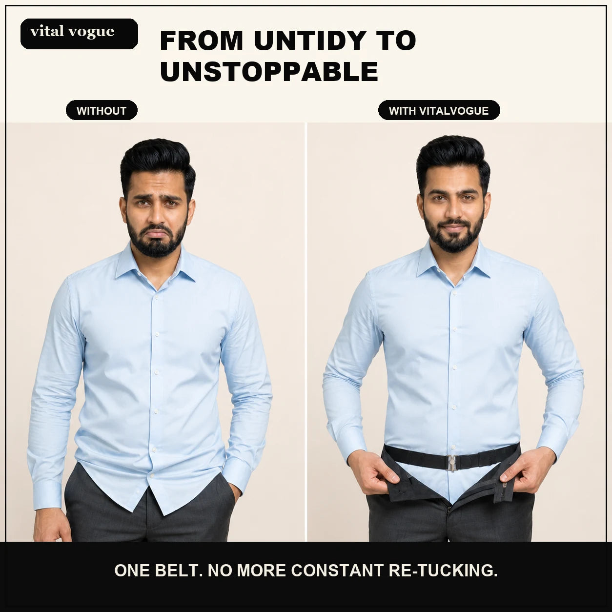 VitalVogue Stay-Tucked Shirt Belt for Men and Women