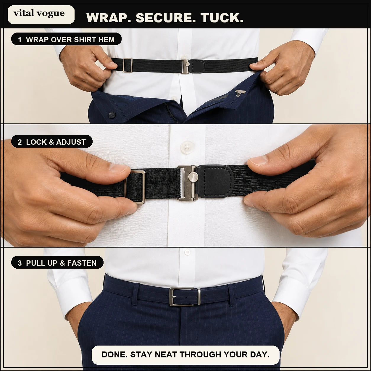 VitalVogue Stay-Tucked Shirt Belt for Men and Women
