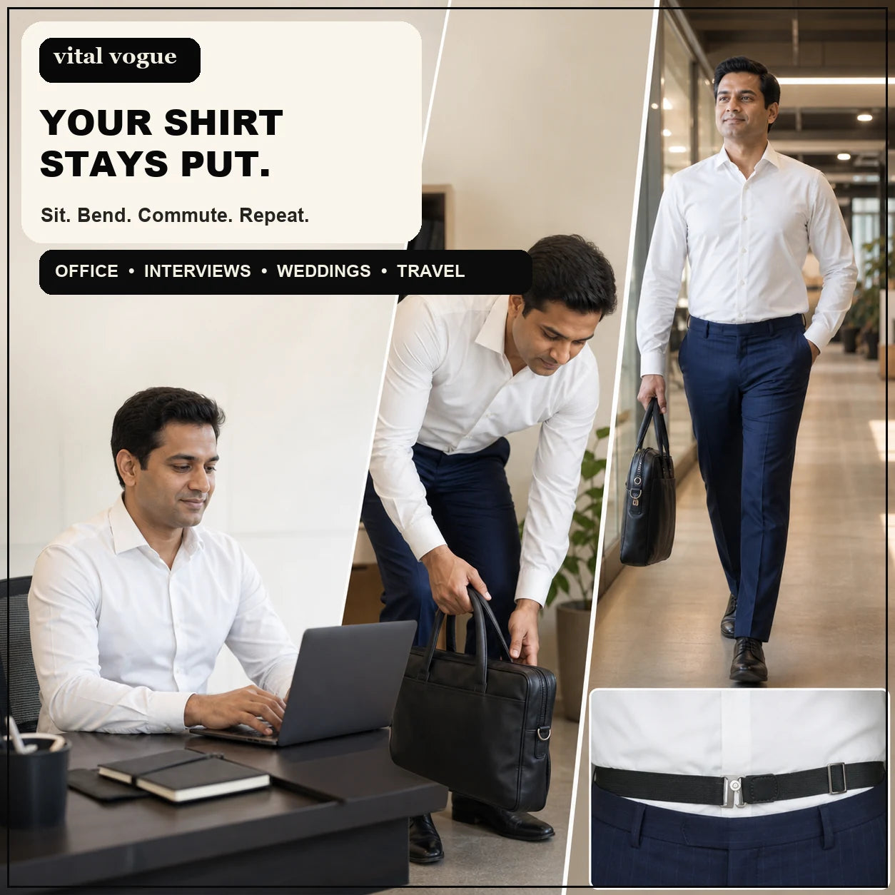 VitalVogue Stay-Tucked Shirt Belt for Men and Women
