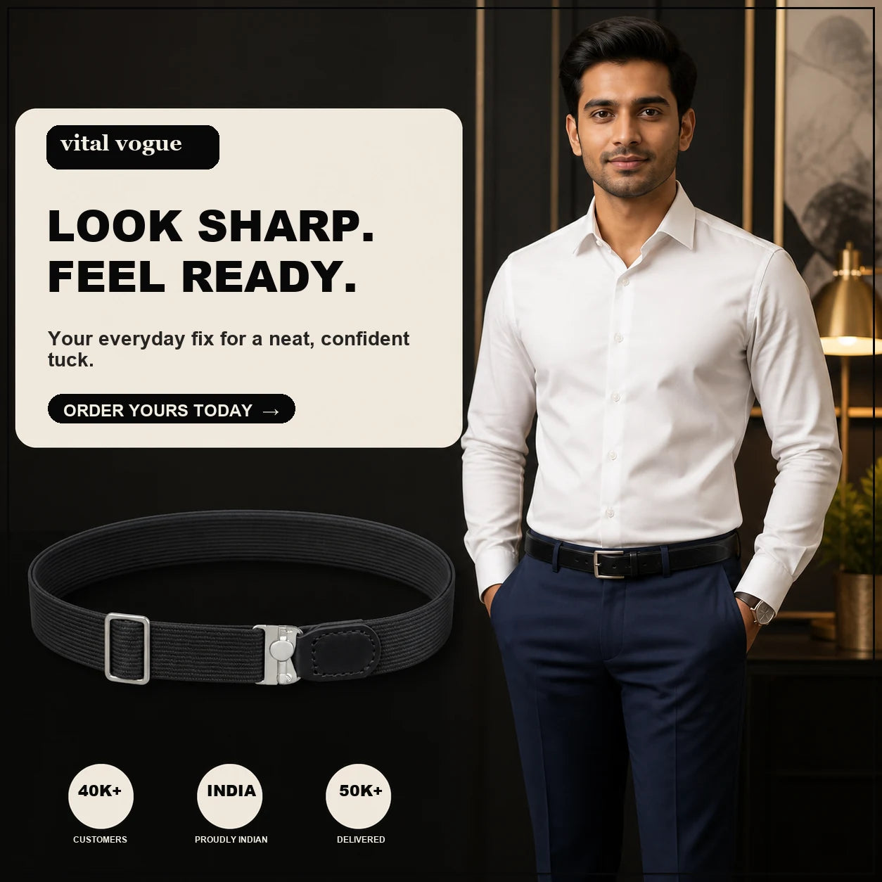 VitalVogue Stay-Tucked Shirt Belt for Men and Women