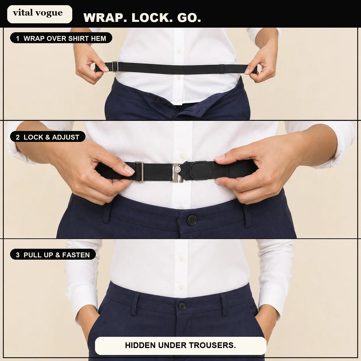 VitalVogue Stay-Tucked Shirt Belt for Men and Women