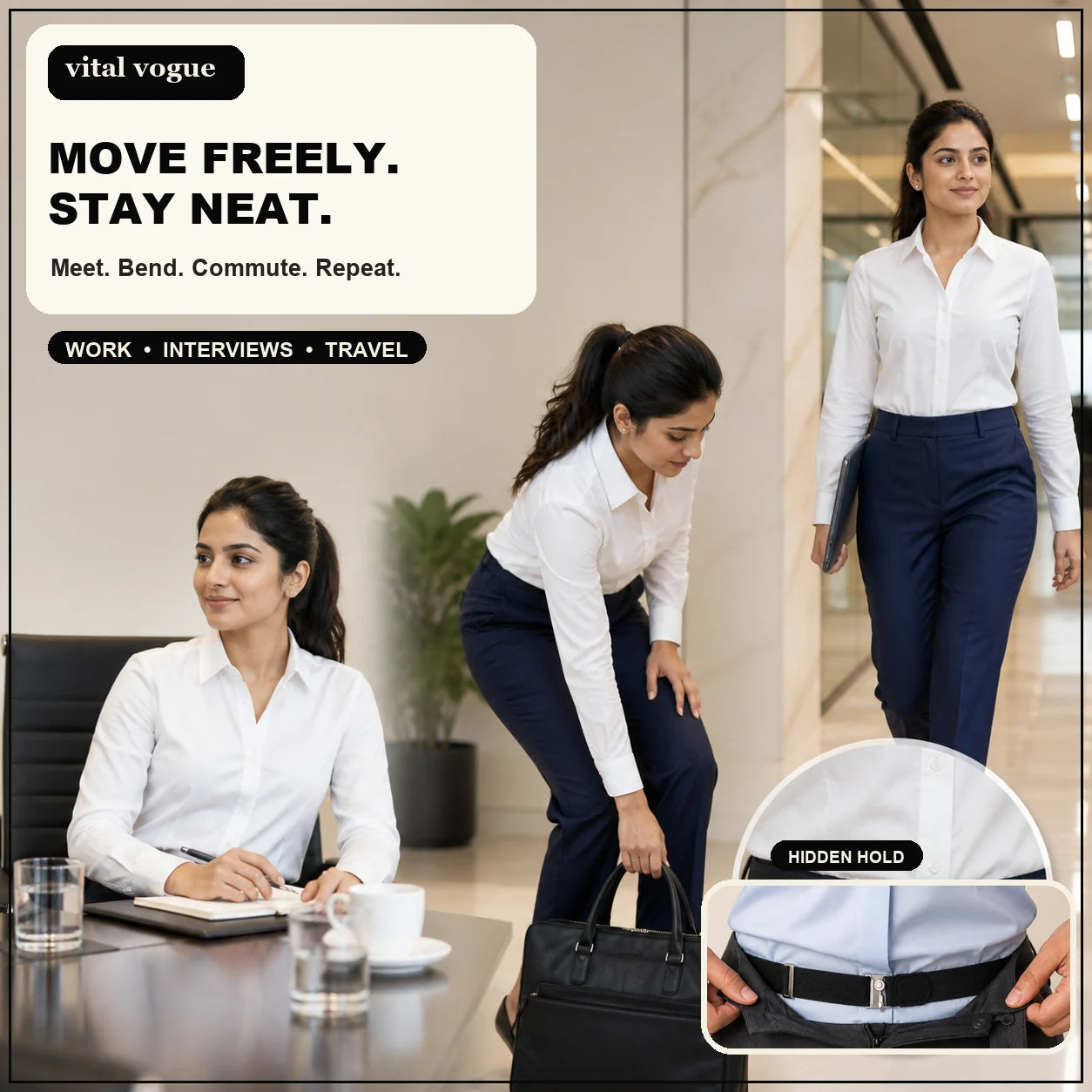 VitalVogue Stay-Tucked Shirt Belt for Men and Women