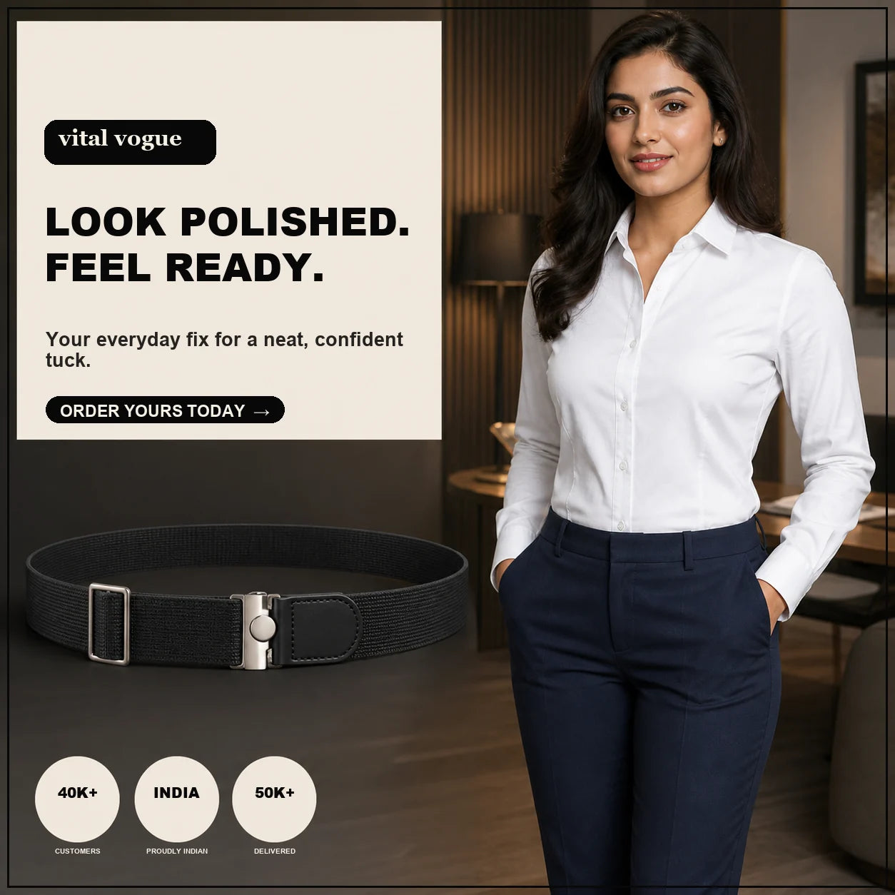 VitalVogue Stay-Tucked Shirt Belt for Men and Women