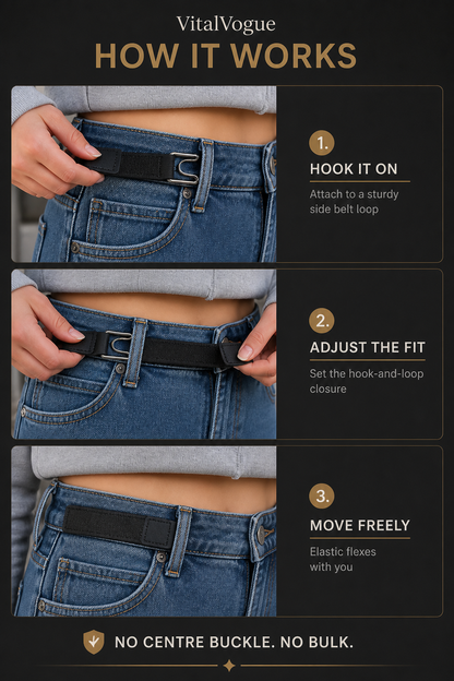 VitalVogue No-Buckle Stretch Belt: Slim, Secure & Comfortable for Men and Women