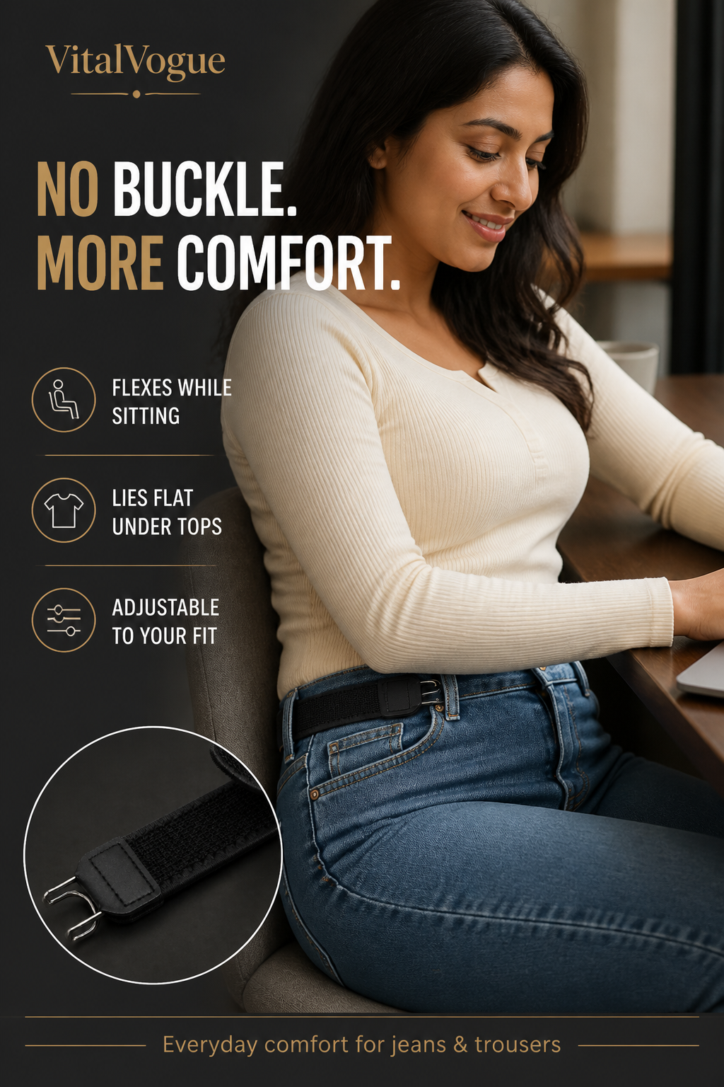 VitalVogue No-Buckle Stretch Belt: Slim, Secure & Comfortable for Men and Women