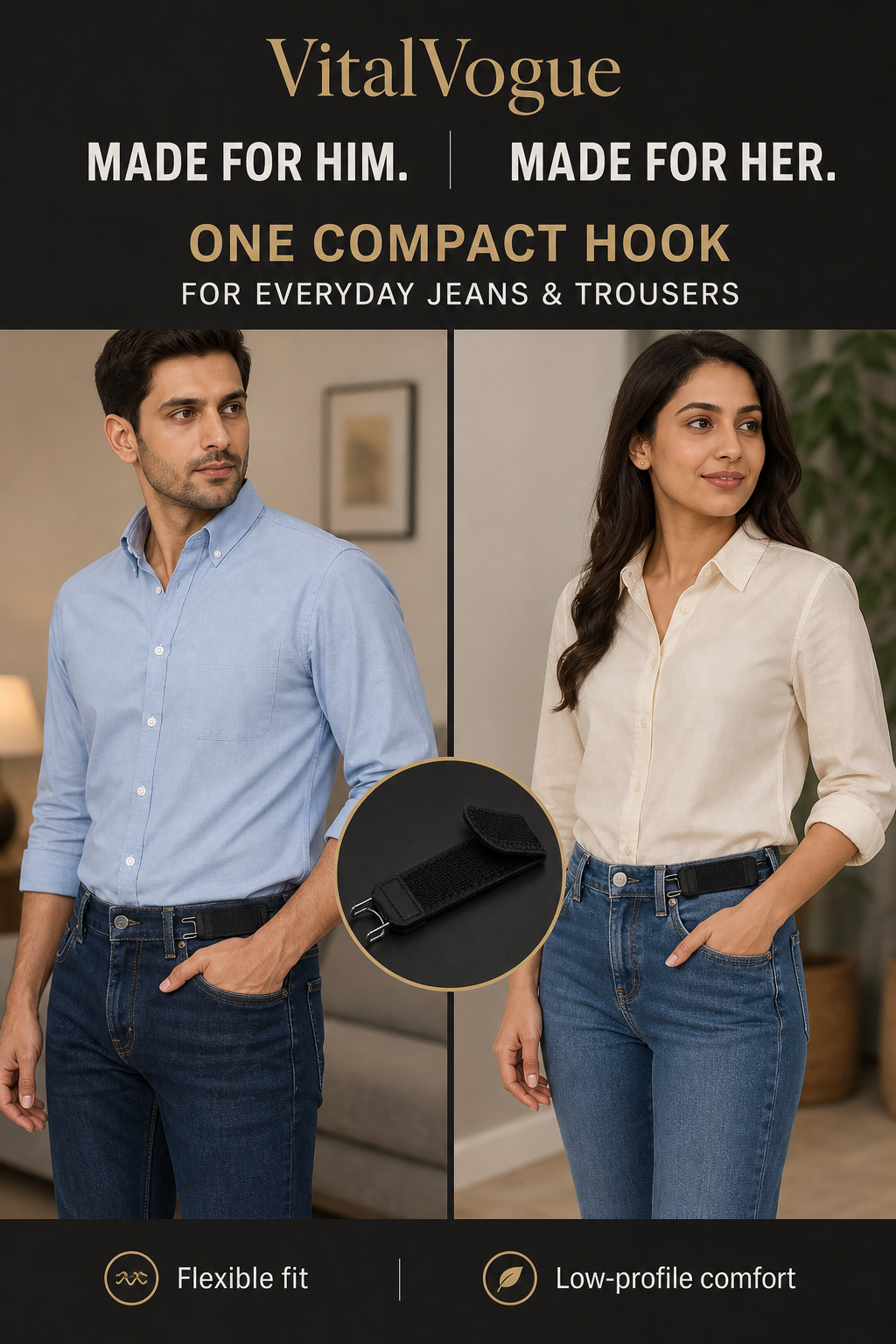 VitalVogue No-Buckle Stretch Belt: Slim, Secure & Comfortable for Men and Women