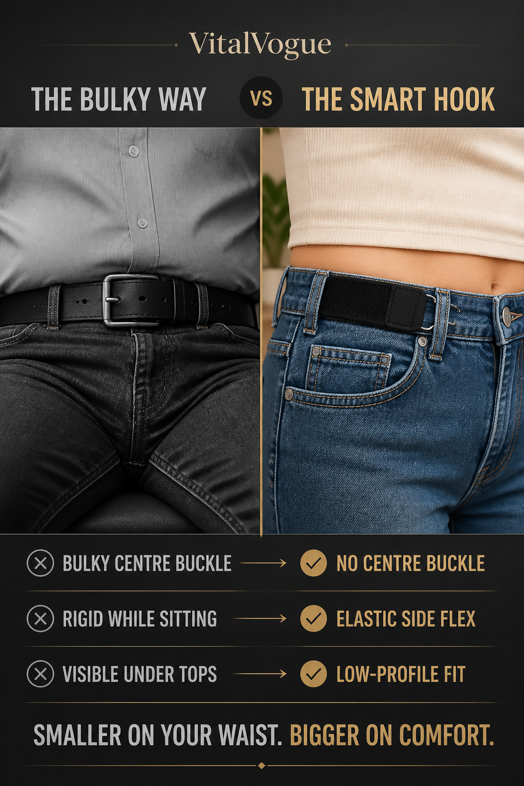 VitalVogue No-Buckle Stretch Belt: Slim, Secure & Comfortable for Men and Women